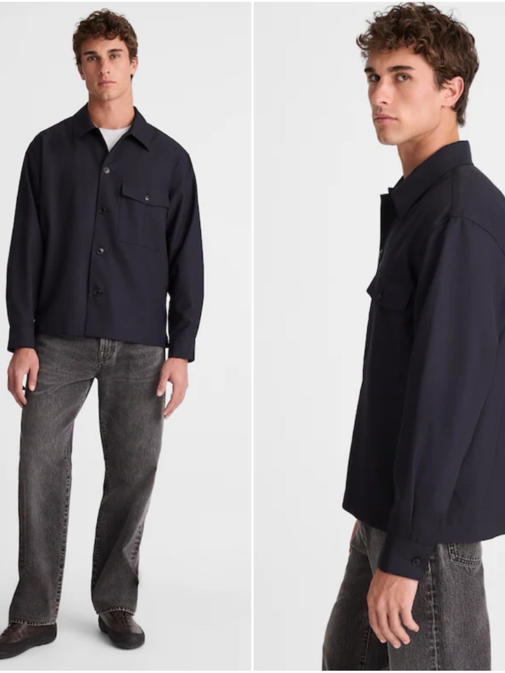 Madewell Overshirt in Wool-Blend Herringbone Shacket Black Men’s Medium NWT - Picture 2 of 11